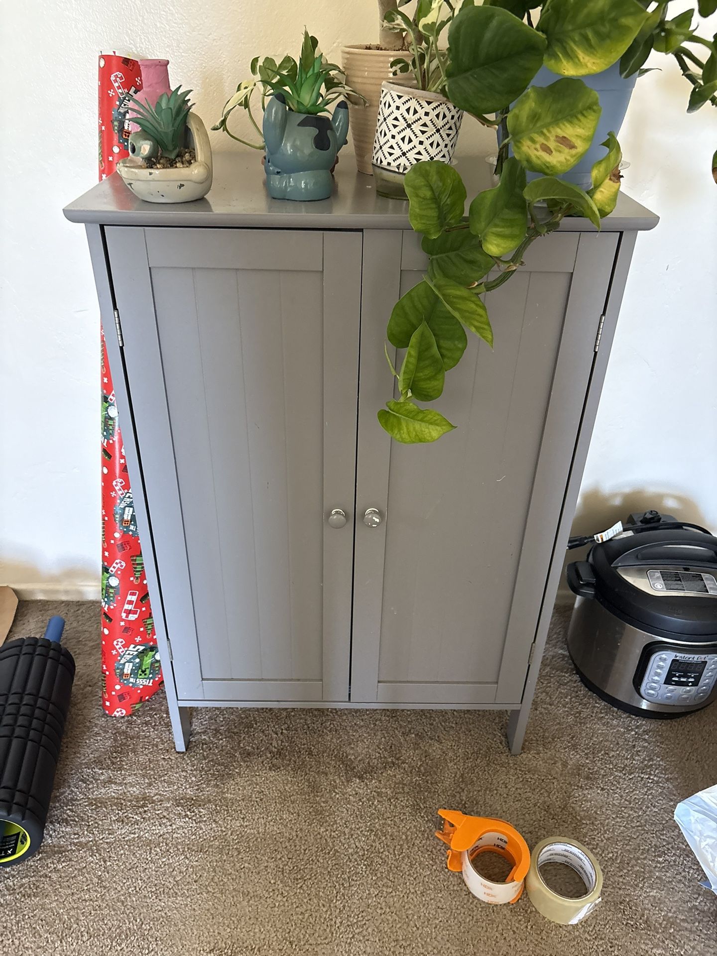 Gray Storage Cabinet with Shelf