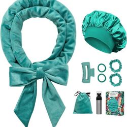 Teal Hair Care Set With Satin Bonnet And Accessories (36)