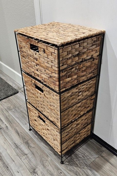 Household Essentials 3 -Drawers Natural Wicker Storage Drawer tower