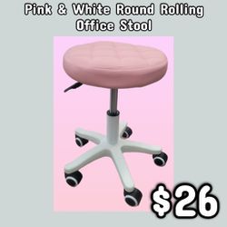 NEW Pink & White Round Rolling Office Stool: Njft 