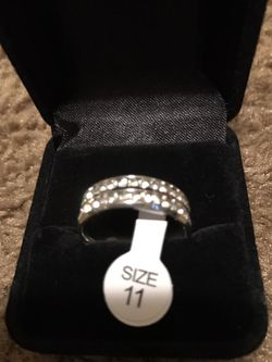 Men women's 925 sterling silver double row rhinestone wedding band ring size 11