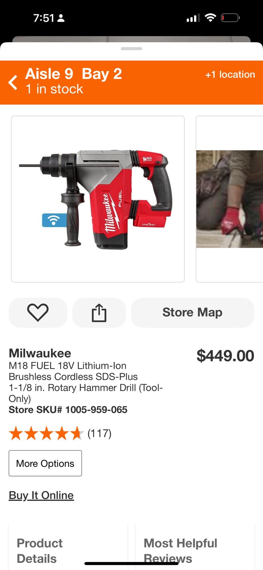 M18 Fuel  1-1/8” SDS Plus Rotary Hammer W/ QNE KEY