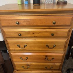 All Wood Queen, Size Headboard, And Two Tall Dressers