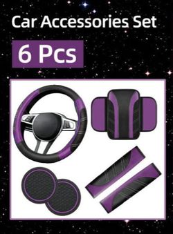 CAR ACCESSORIES 6 PIECE SET BLACK/PURPLE