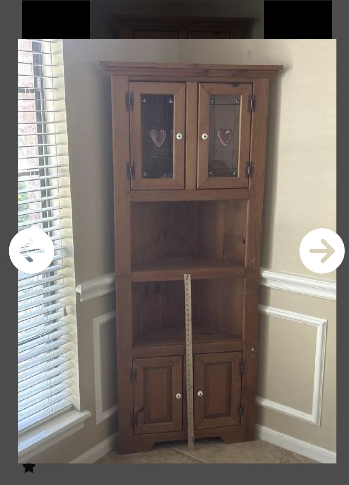 Corner Curio Cabinet with Heart Stained Glass