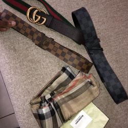 GUCCI BELT/ LV BELT BLACK & BROWN ALL OG EVERYTHING BOUGHT FROM STORE ; BURBERRY SCARF OG ALL BOUGHT FROM STORE 