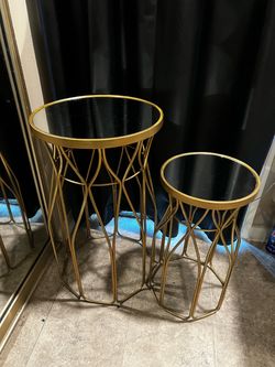 Gold Metal Round Side Tables Set of 2