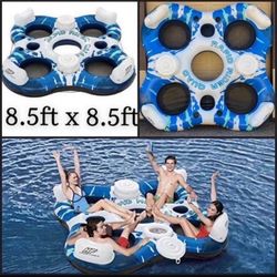 NEW Quad Inflatable Island Float / River Tubes with 2 Built-in Coolers / 4-person River Tubes Pool Float