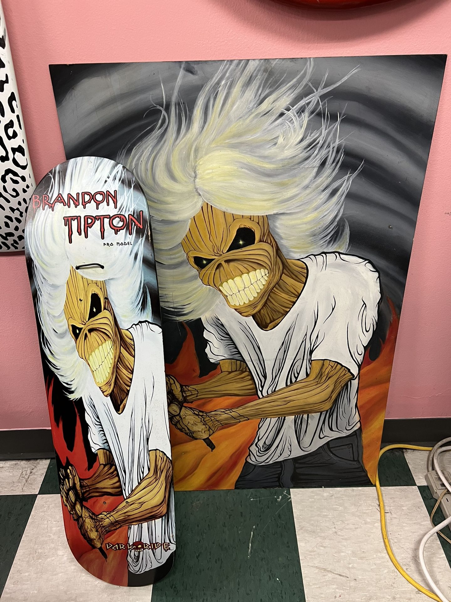 RARE DARKRIDE IRON MAIDEN SKATEBOARD WITH ORIGINAL ARTWORK OIL PAINTING
