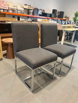 New -Modern Dining Chairs Set of 2, Charcoal Linen Upholstered Kitchen & Dining Room Chairs with Chrome Metal Frame, Armless Side Chairs for Living Ro