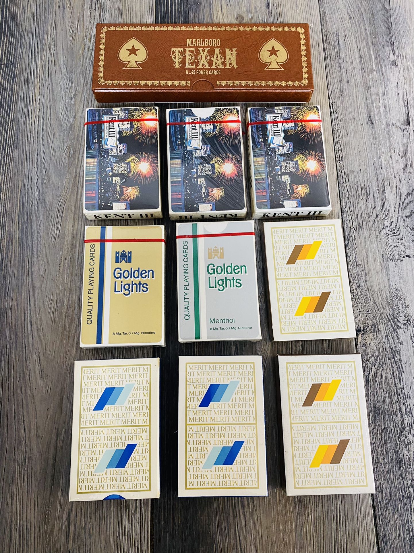 Vintage 80’s Marlboro Kent III Golden Lights Merit Playing Card Decks Lot Sealed