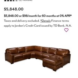 Real Italian Leather SECTIONAL w/ Chaise And Cocktail Ottoman  from Jordan's