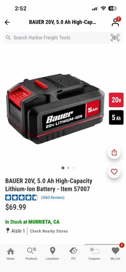 Bauer Lithium 20V battery with charger