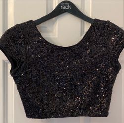 Express Black Sequin Crop Top -