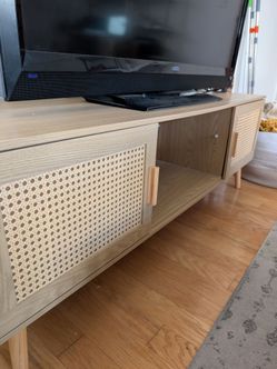 Midcentury Modern Rattan and Wood TV Stand / Media Console