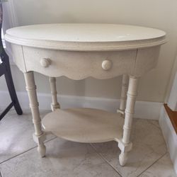Oval Wood Table With Drawer By Lane. Antique White Finish