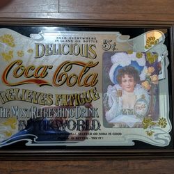 Vintage Coca-Cola Victorian Lady Mirror Sign - 40"x30" Wood Frame - Great Condition