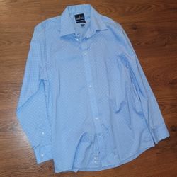 Stafford Men's Dress Shirt Blue With White Dots Large 