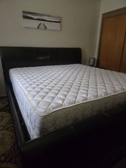 King genuine leather bed and mattress set