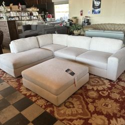 Cream Fabric Sectional With Ottoman 