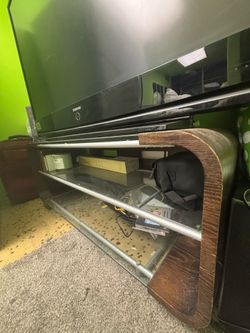 TV stand wood and thick tempered glass
