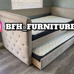 Twin Twin Size Light Brown Daybed With Orthopedic Mattress 