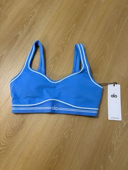 Alo Bra Size M Crystal Clear Blue/White NWT