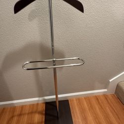 MyGift Brown Wood and Metal Valet and Suit Stand