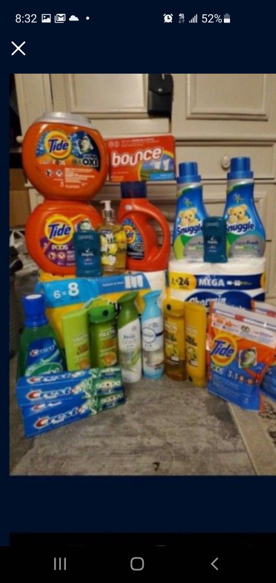 $50. ..SUPER MONEY 💰SAVER!!! 22 ITEMS !!  TOO MANY TO SAY BY NAME.  FIRST COME FIRST SERVE!! LIMITED QUANTITY!!  Bounty,  Charmin,  Tide..and MORE!!
