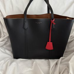 Tory Burch Black  Tote Bag With Red charm. 