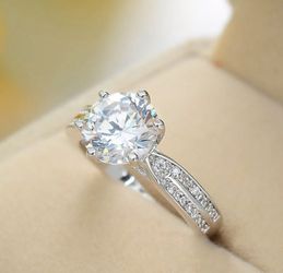 Sterling silver CZ large stone Engagement & Wedding