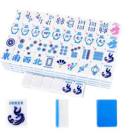 American Mahjong Tile(Only Tiles), 166 Quality Engraved Tiles Blue Backboard
