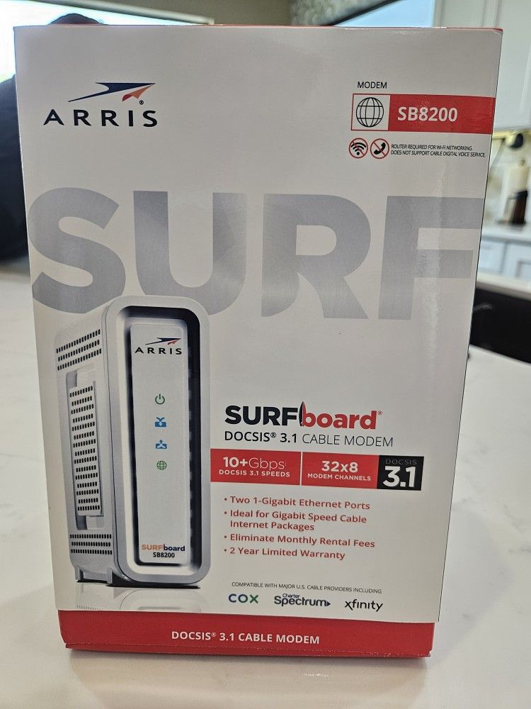 ARRIS (SB8200) - Cable Modem - Fast DOCSIS 3.1 32x8 Gigabit Cable Modem , Approved for Comcast Xfinity, Cox, Charter Spectrum, & more | 1 Gbps Max Int