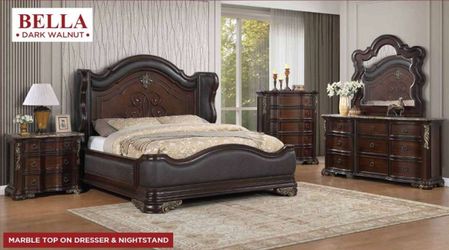New special Bella dark walnut queen 5pc bedroom set special