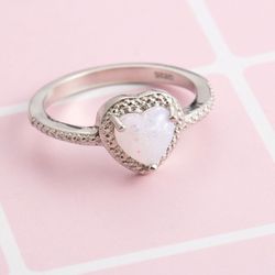 925 Sterling silver opal ring heart 8