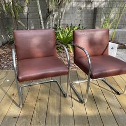 2 BRNO Tubular Chairs Accent Lobby Desk Reception Office Dinner Red Leather 