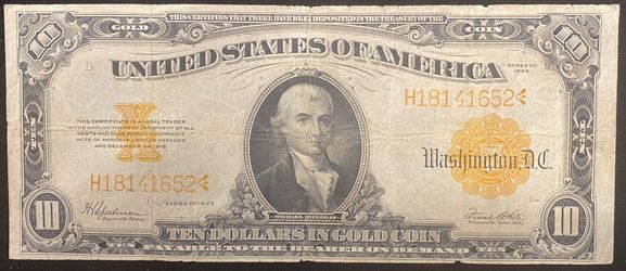 1922 SERIES $10.00 GOLD CERTIFICATE