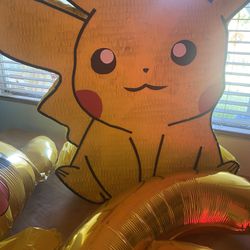 Large Pikachu Piñata And Balloon And Number 9 OR 6 Balloon