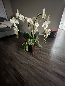 Faux Orchid and Succulent Floral Arrangement