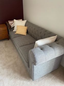 Gray Chesterfield Sofa 84” – Good Condition – $200