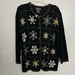 Lane Bryant cardigan sweater knit button rhinestone snowflakes womens