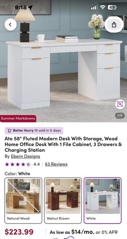 Ebern Designs 58" Fluted Modern White Desk