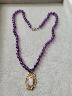 Amethyst Bead Necklace with Cameo Pendant