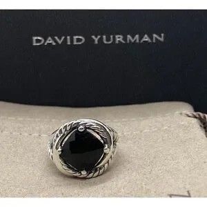 David Yurman Silver Black Onyx Cable Ring Sz 7