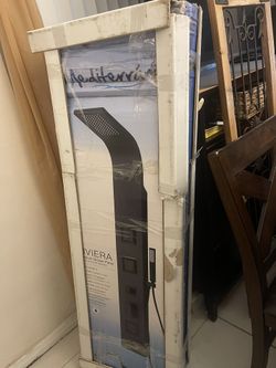 NEW Mediterraneo Riviera 59 in. 3-Jet High Pressi Shower Tower with Shower Head and Hand Shower in Black (Open box)-ESPAÑOL TAMBIÉN)