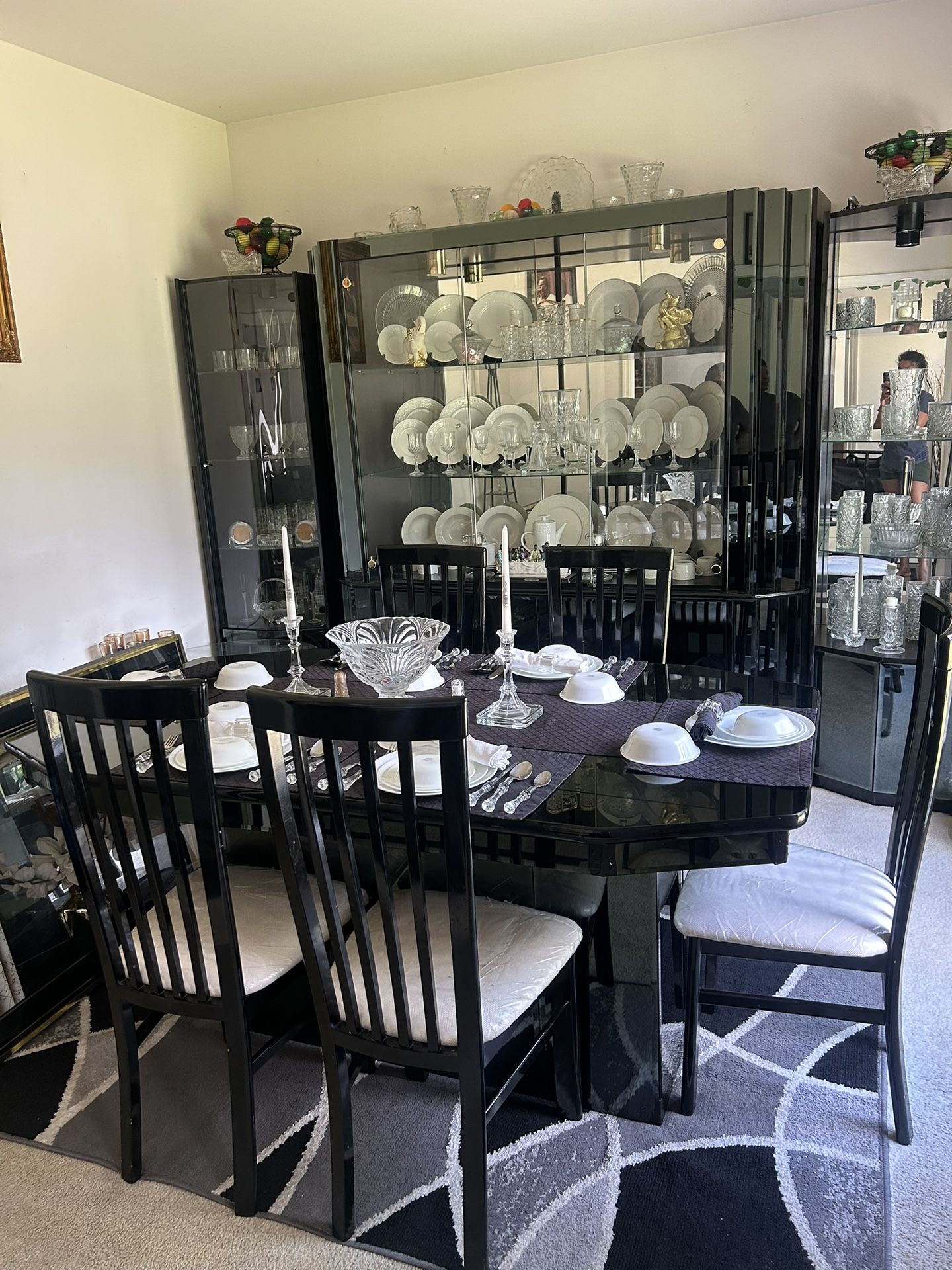 Full 6 Piece Black Glass Dining Room Set
