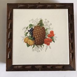 Vintage Ceramic Tile & Carved Wood Pineapple Fruit Trivet