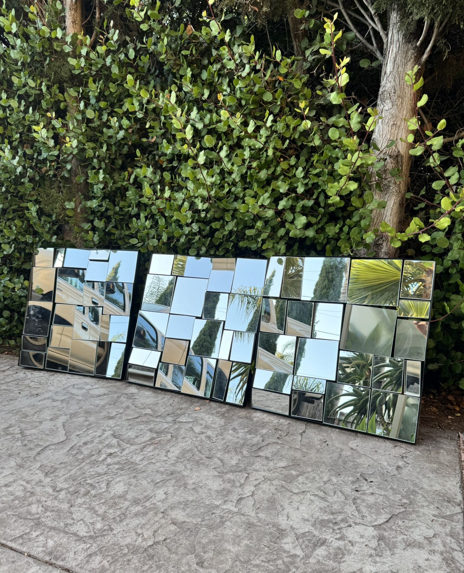 (Set of 3) CB2 Crate and Barrel Art Deco Hanging Wall Mosaic Mirror
