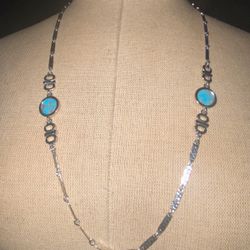 Vintage Monet 29” silvertone metal chain faux turquoise spring clasp