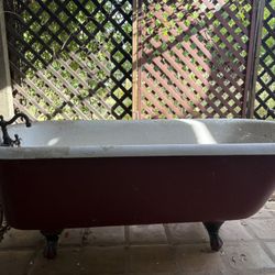 Red Antique Clawfoot Tub 